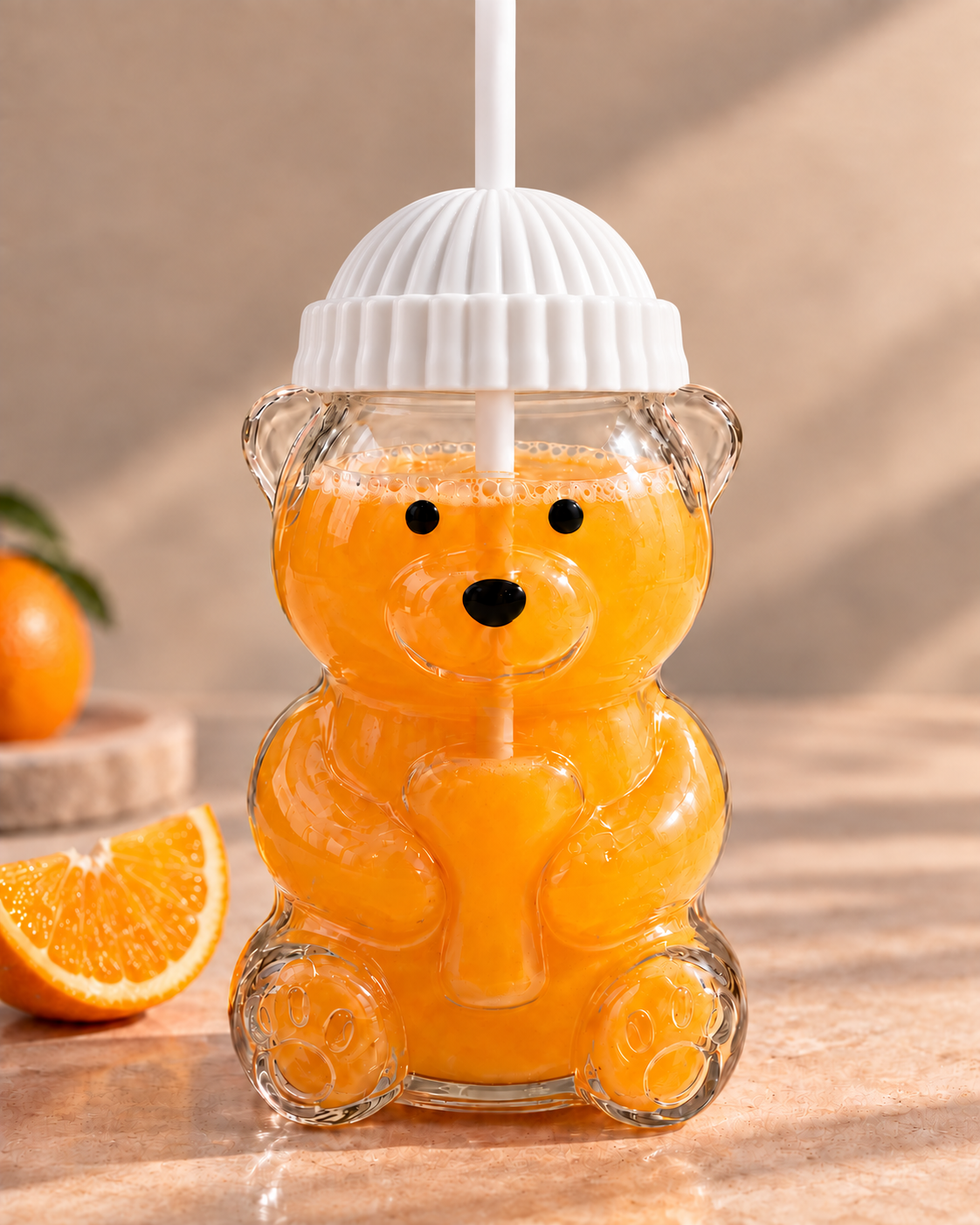 Vaso de Vidrio Osito con Sombrero y Sorbete